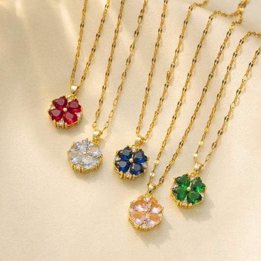 JJN0011 Wholesale of Fashionable Women's Non-fading stone Necklace, Zircon Stainless Steel Necklace