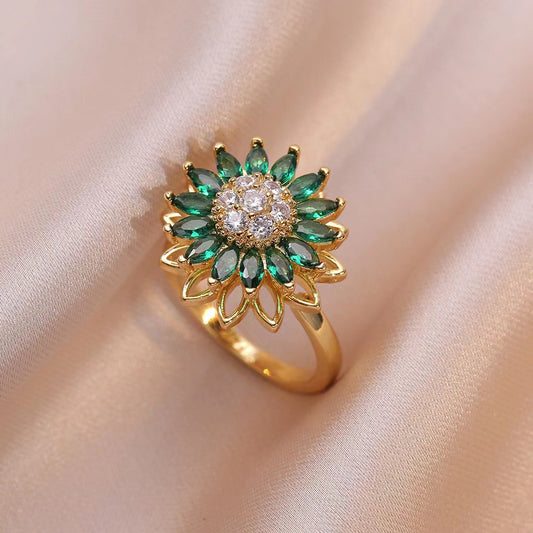 JJS0013 Rotatable Spin Ring Jewelry Four- leaf Clover Spinner Rings Spinning Rotating Adjustable Fidget Rings for Anxiety
