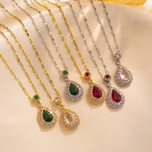JJN0014 Wholesale of Fashionable Women's Non-fading stone Necklace, Zircon Stainless Steel Necklace