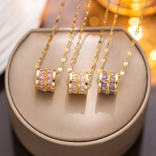 JJN0001 Wholesale of Fashionable Women's Non-fading stone Necklace, Zircon Stainless Steel Necklace