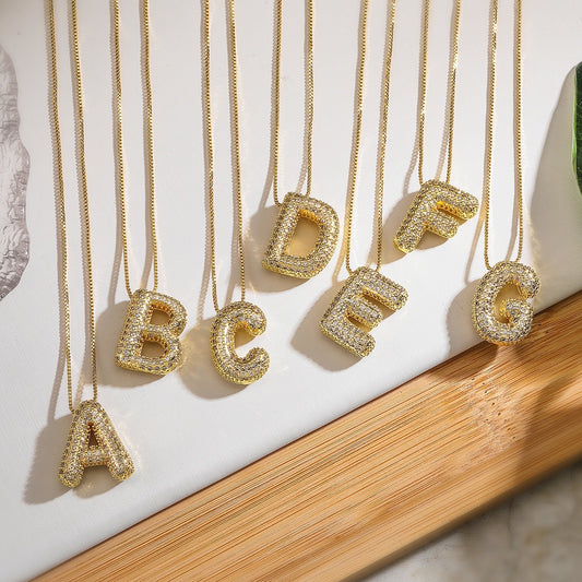 Pendant Jewelry Hip Hop Fashion Couple a to Z Initial Charms Iced Out Full Diamond Gemstones Bubble Letters Pendant Necklaces-JJ0002