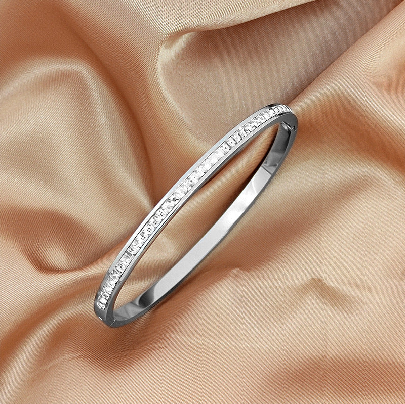 Wholesale 18k Gold Plated Waterproof Anti-tarnish Stainless Steel Designer Cuff Bangles Bracelet for Women Zircon Jewelry-JJ0003