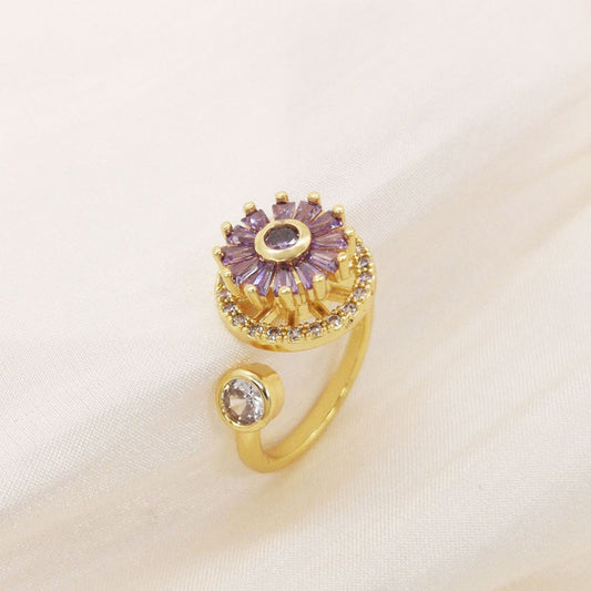 JJS0003Rotatable Spin Ring Jewelry Four- leaf Clover Spinner Rings Spinning Rotating Adjustable Fidget Rings for Anxiety