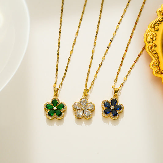 JJN0004 Wholesale of Fashionable Women's Non-fading stone Necklace, Zircon Stainless Steel Necklace