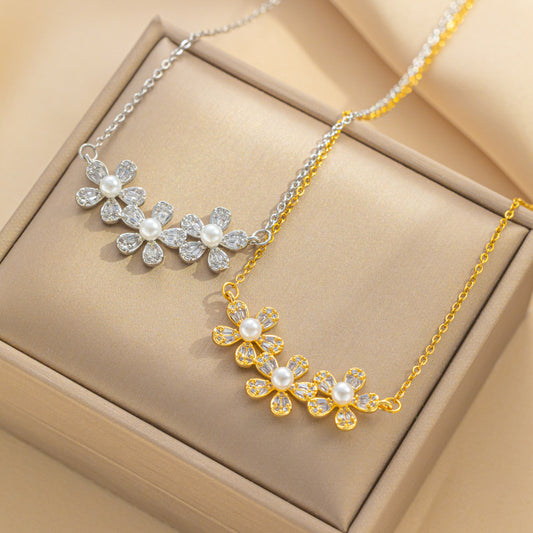 JJN0008 Wholesale of Fashionable Women's Non-fading stone Necklace, Zircon Stainless Steel Necklace